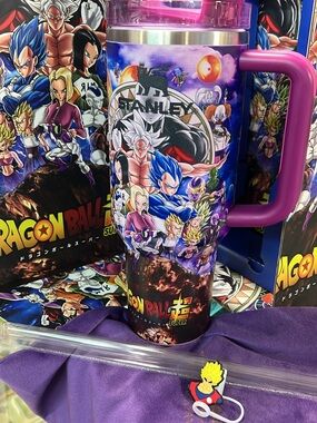 Stanley Purple Dragon Ball Super Character Travel Tumbler with Pink Handle